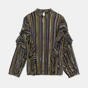 Zara Multicolor Striped Ruffle Blouse